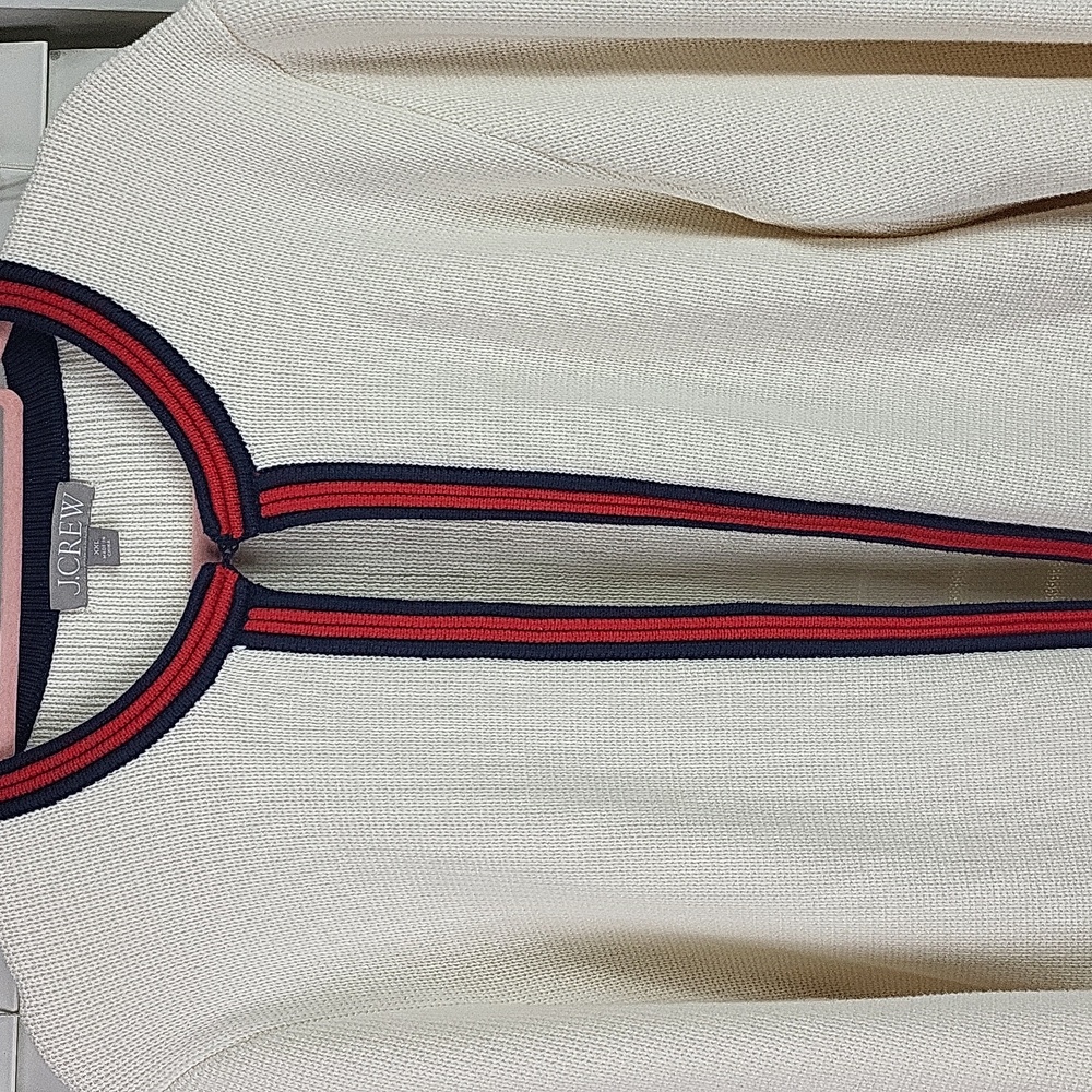 J. Crew Cream Bouclé Cardigan with Navy & Red Trim. Size XXL - Picture 4 of 14